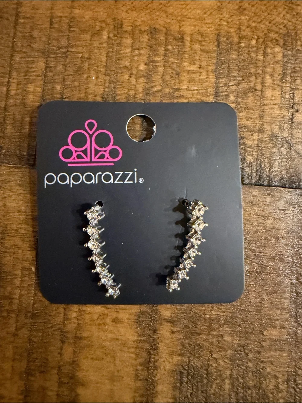 paparazzi Crystal Silver Ear Climbers - Sparkling Clear Stones